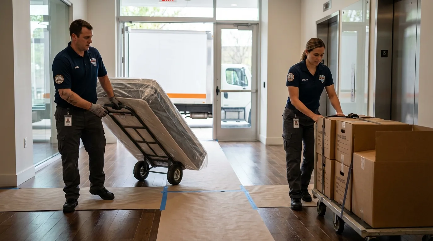 Professional apartment movers loading elevator in Hebbronville, TX
